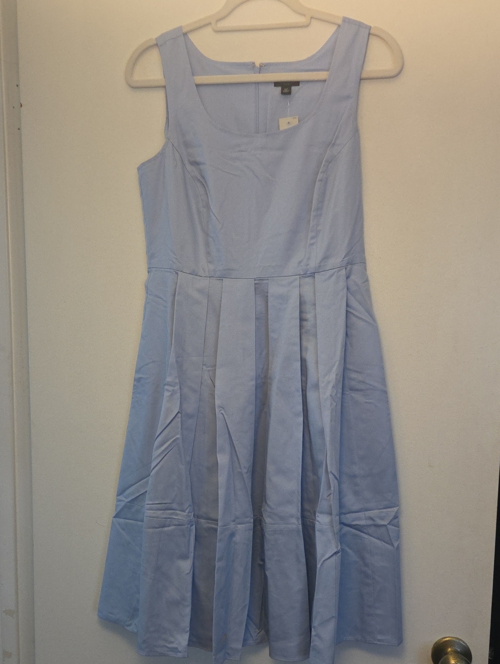 Ann Taylor Sky Blue Sleeveless Pleated Fit-and-Flare Dress